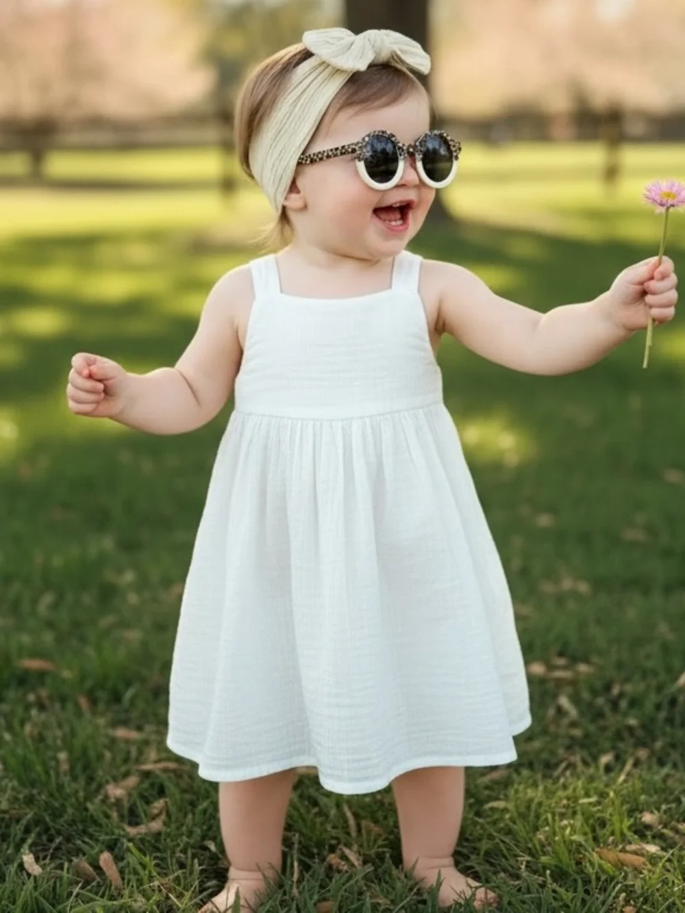 Kids Cream Bow Headband - And Leopard Retro Style prints Sunglasses Set